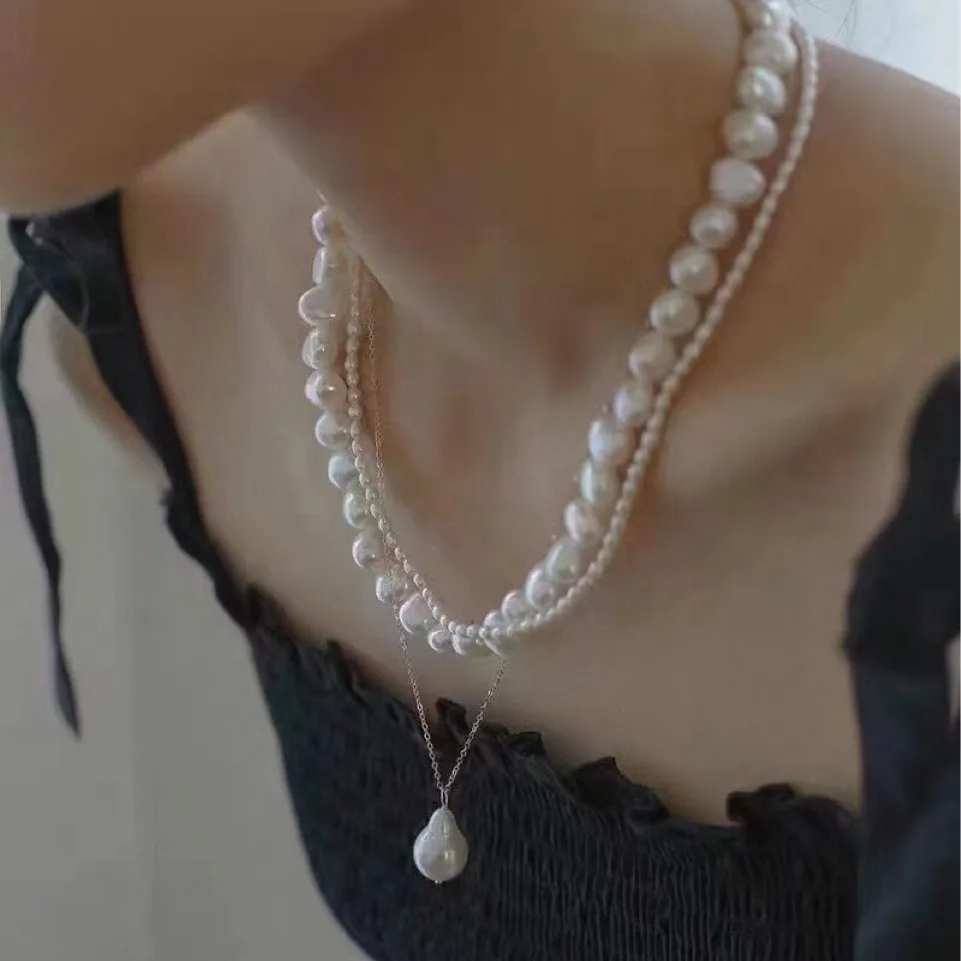 Multi Layer Natural Freshwater Baroque Pearl Necklace Vintage Wrap Style Elegant Short Choker Necklace for Women