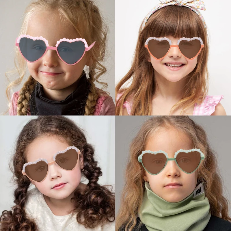 Kids Cute Acrylic Heart Flower UV400 Sunglasses Boys Girls Outdoor Sun Protection Sunglasses Children Eye Protection Glasses