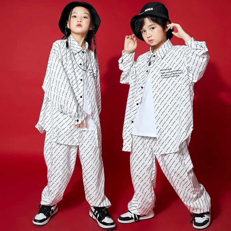 Kid Kpop Outfit Clothing for Girls Boys Geometry Print Oversized Print Shirt Top Streetwear Loose Pants Hip Hop Dance Costumes