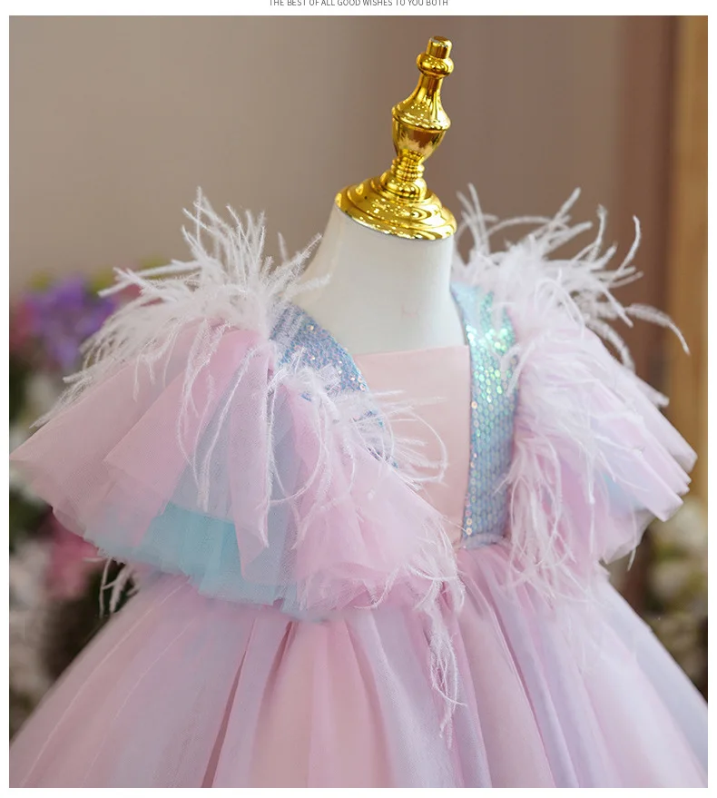 Ruffles Baby Dresses for Girls Kids Sequins Elegant Princess Dress for Wedding Party 1-5 Yrs Toddler Girls Birthday Ball Gowns