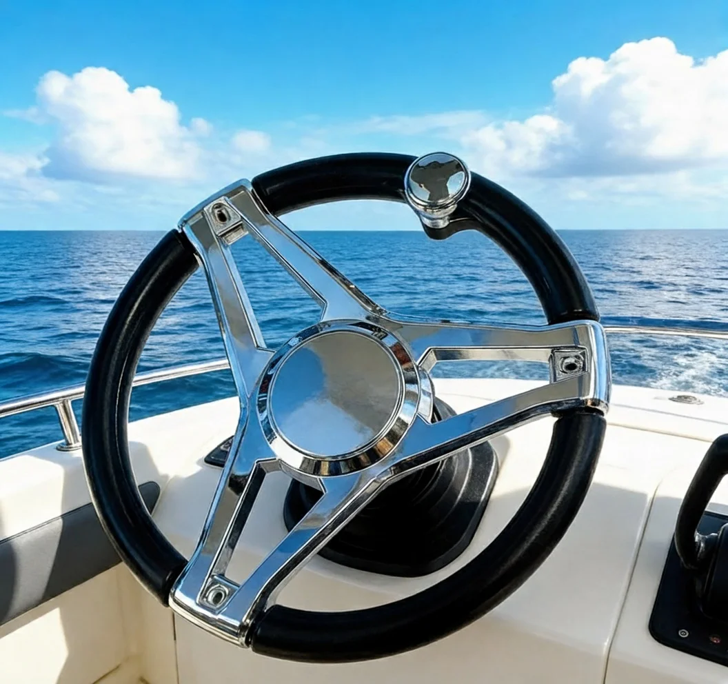 13-1/2 Inch Dia Boat Steering Wheel 3 Spoke, Marine Steering Wheel for Seastar and Verado With Turning Knob