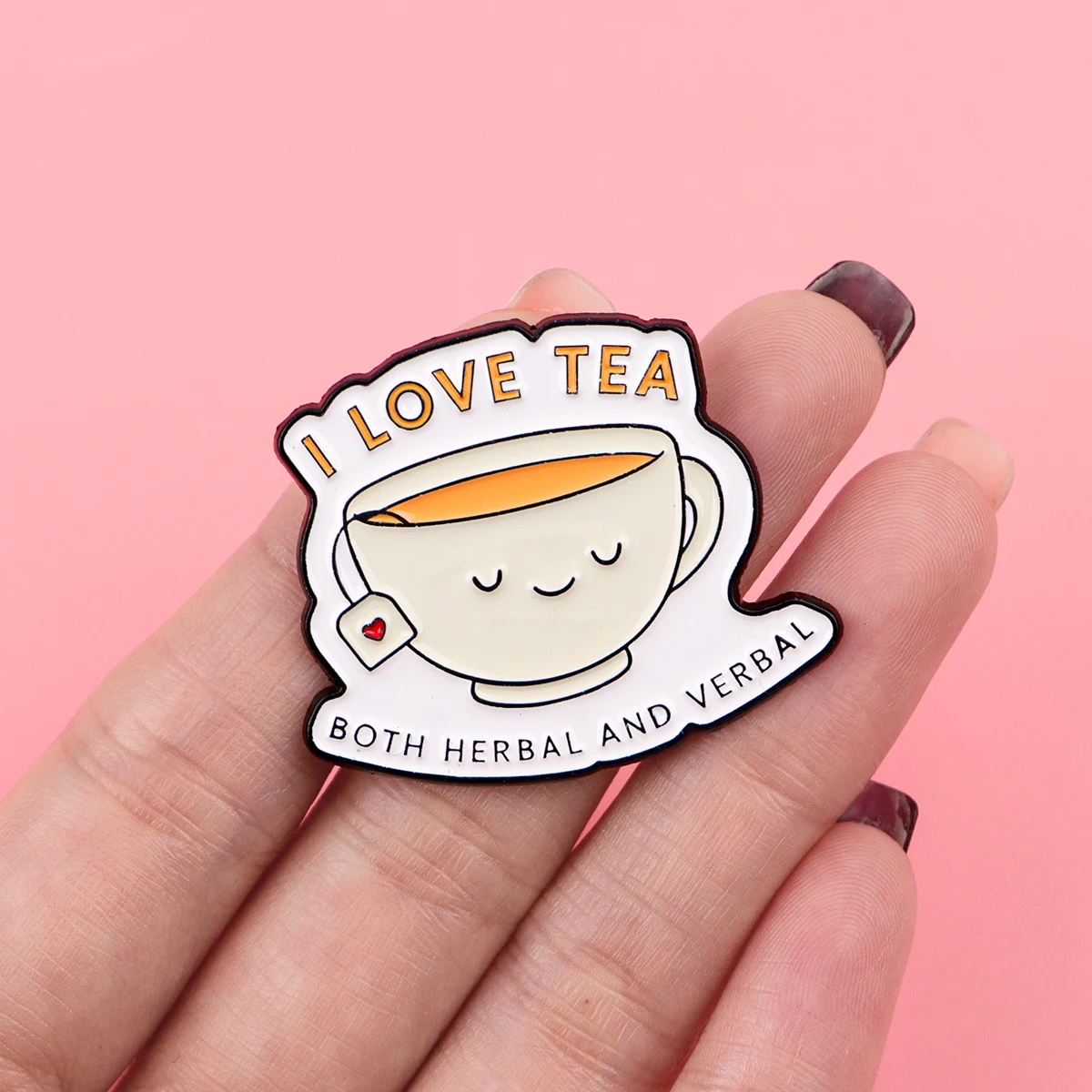 Pin esmaltado taza de té con frase – Broche humorístico para solapa - imagen 5