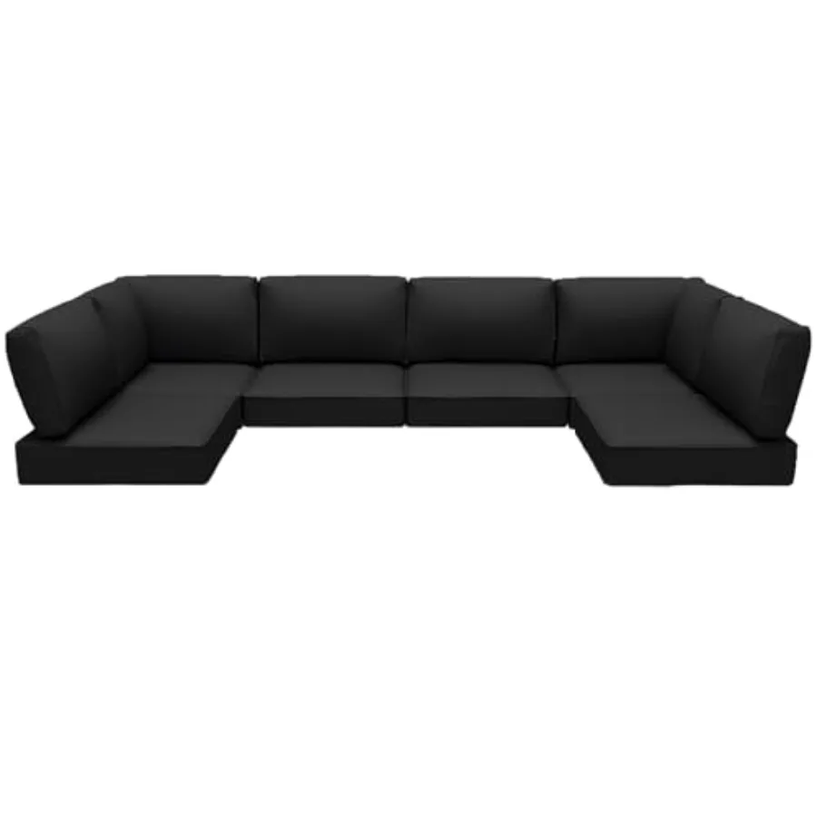Outdoor replacement cushions for patio furniture: water-resistant sofa cushions in beige fabric for rattan wicker sectional set