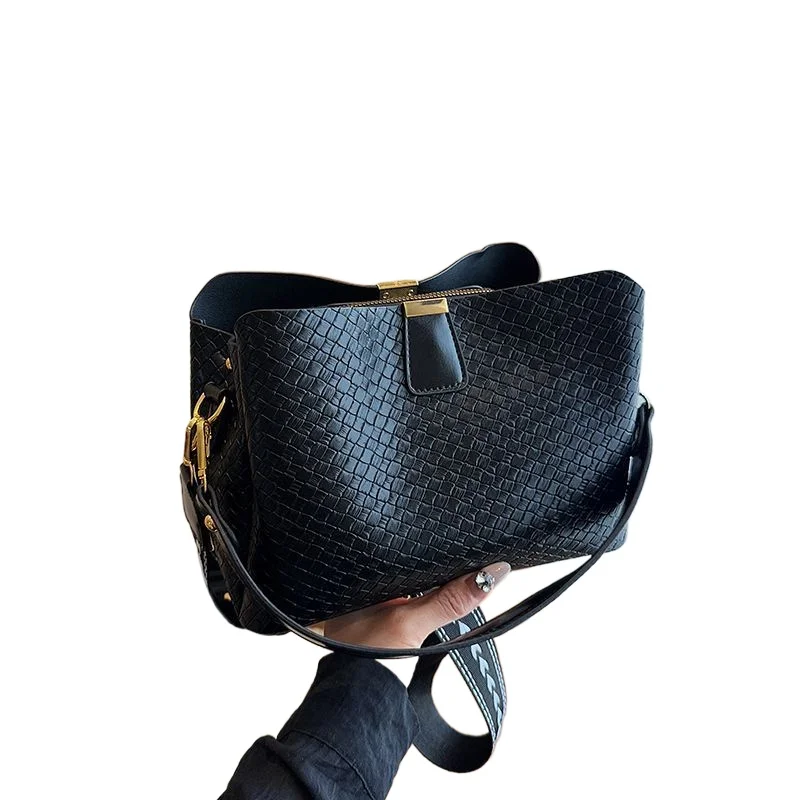 

Новая модная весенняя сумка 2026 года, элегантная женская сумка-ведро большой вместимости, универсальная плетеная сумка через плечо/на плечо