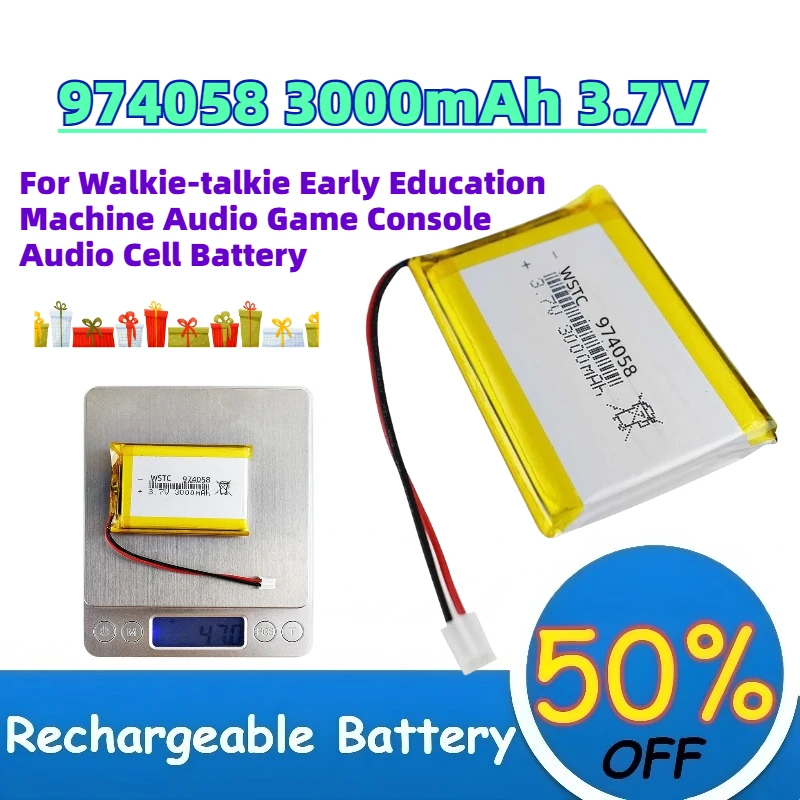 974058 3000mAh 3.7V Li-Po Rechargeable Battery for Walkie-talkie Early Education Machine Audio Game Console Audio Cell Battery