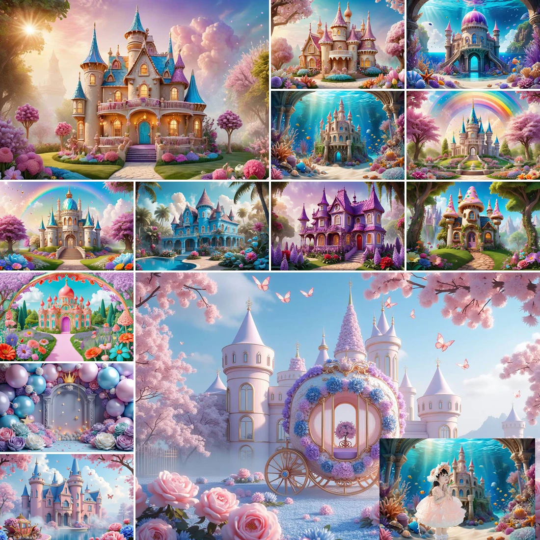 

MOON.QG Fairy Castle Backdrop Blossom Flower Cake Smash Baby Girl 1St Birthday Photography Background Floral Birthday Backdrop