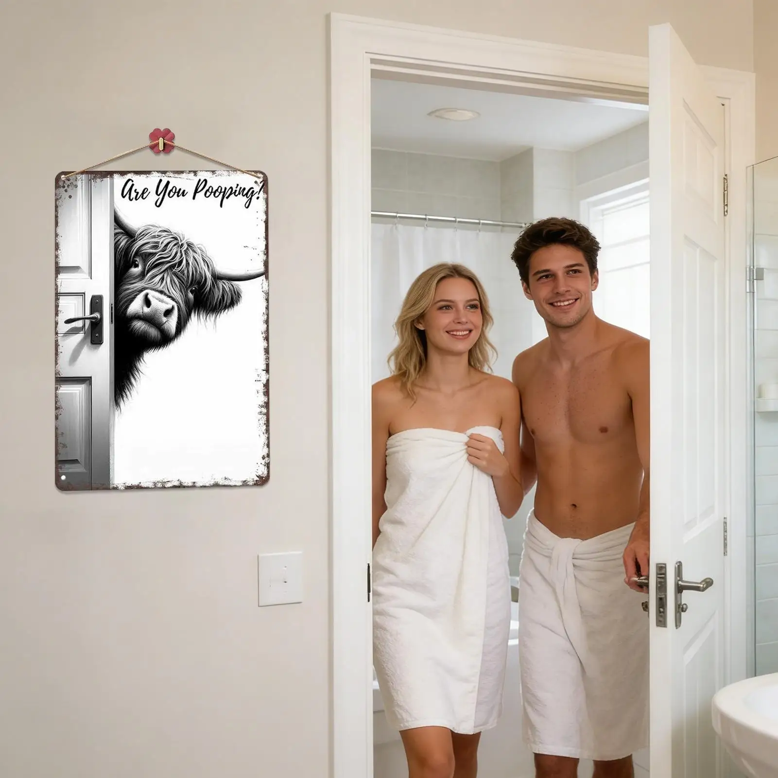 Vintage Cow Bathroom Wall Art Restroom Decoration Humorous Toilet Wall Sign for Bathroom Toilet Apartment Office Hotel Restroom