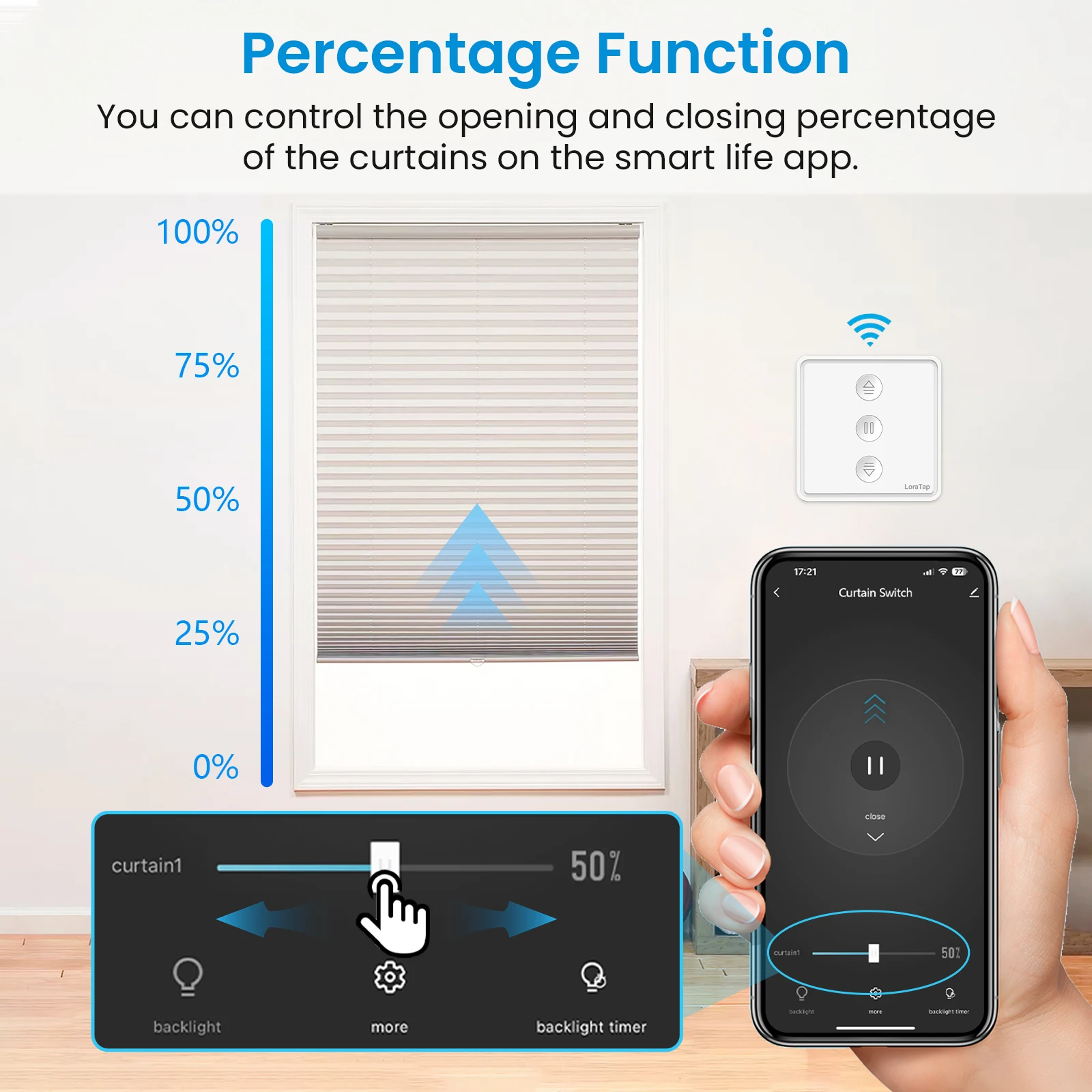 Tuya Smart Life 7. Generation Vorhang-Rolladen-Taster-Schalter App Prozent-Fernbedienung Google Assistant Alexa – Detail 4