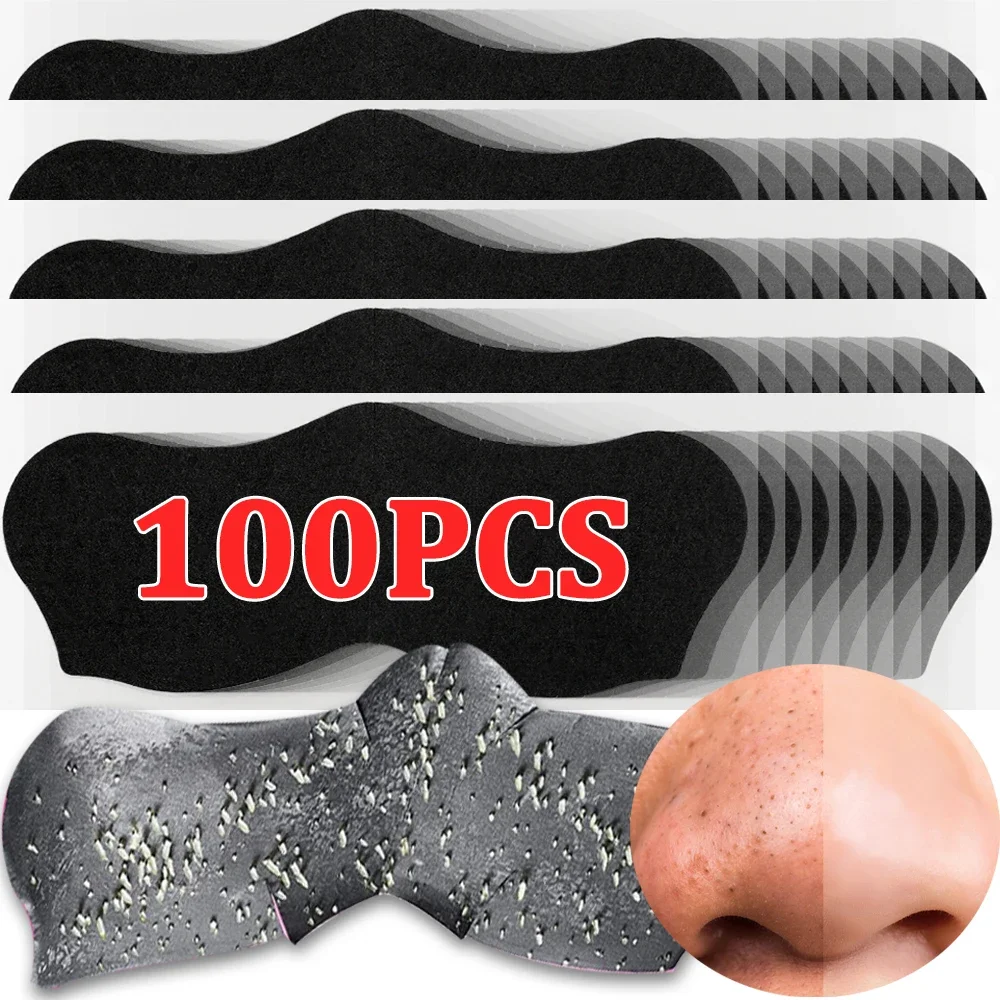 100pcs Unisex Black Nose Patch Deep Cleansing Nose Strips Acne Blackhead Removal Shrink Pore Noses Black Head Stickers Skin Care