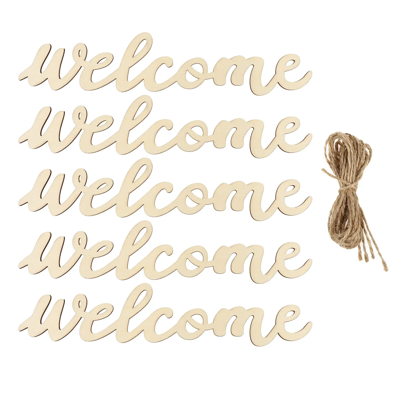 

Wooden Welcome Sign Set 5 Hanging Ropes for Door Wall Tree Front Doorplate Home Party Cafe Hotel Wedding Gift