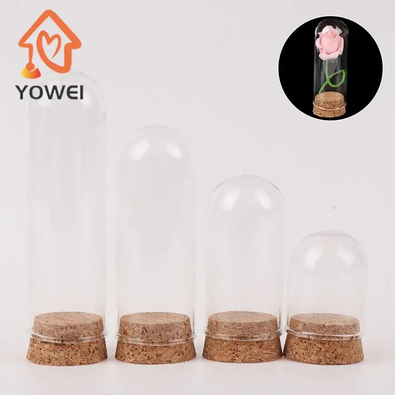 Mini Glass Flower Display Cloche Bell Jar Dome Immortal Preservation+Wooden Base Everlasting Flower Glass Cover Home Decor Vases