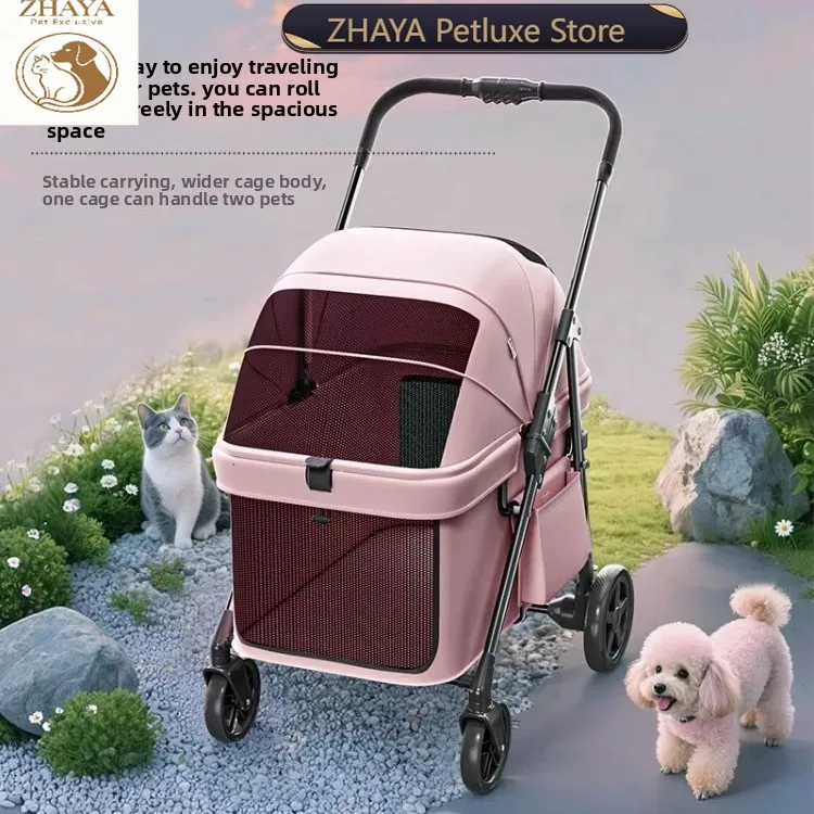 ZHAYA Lightweight Foldable Pet Stroller Small Medium Cat Dog Travel Carrier Cart Portable Outdoor Vehicle Compact Crate OnWheels