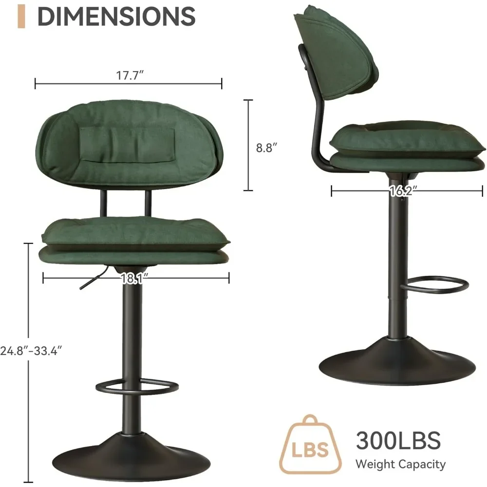 Juego de 2 taburetes de bar, taburetes de bar modernos con altura de mostrador giratoria ajustable para isla de cocina, sillas de bar tapizadas de doble capa