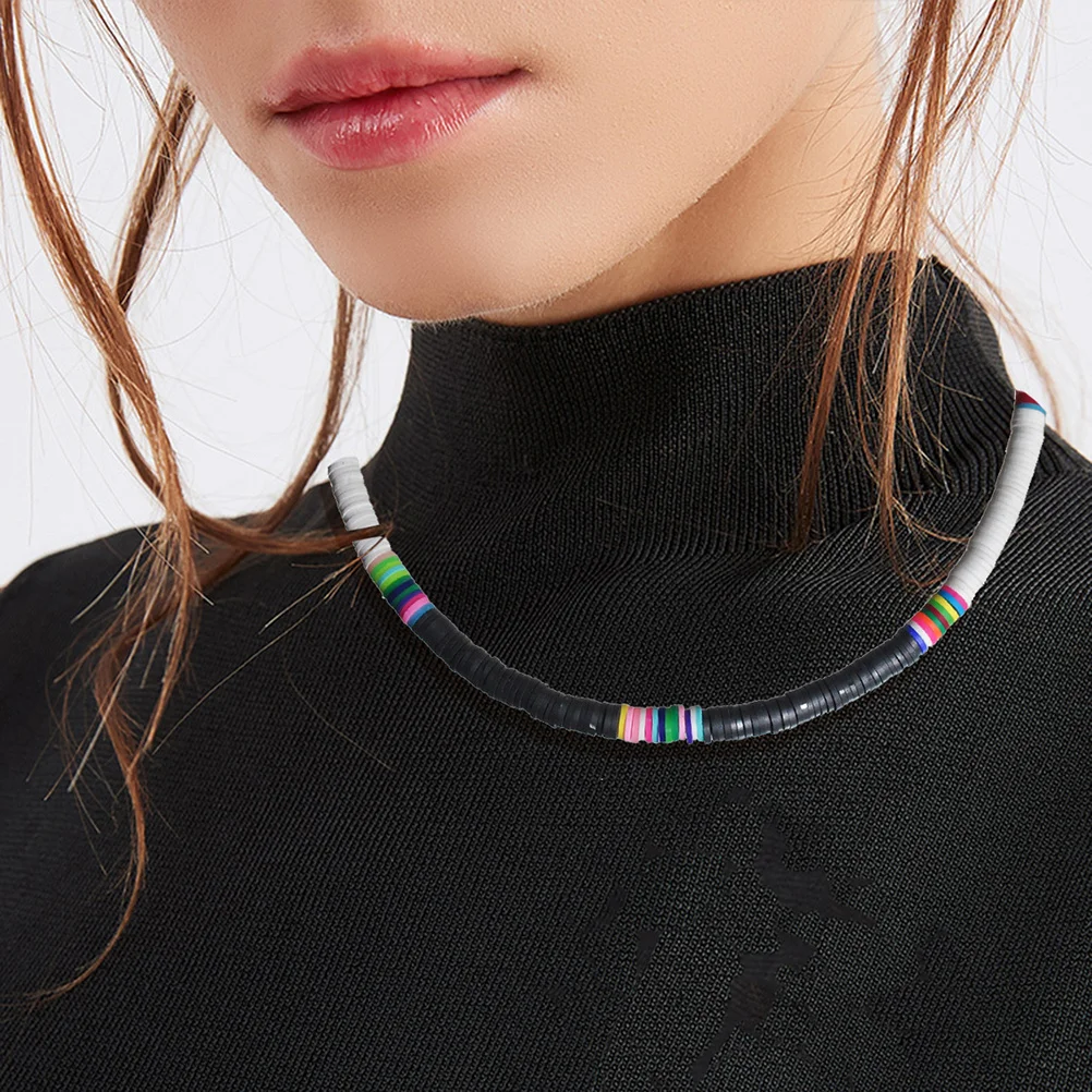 

Clay Necklace 6mm Round Pieces White and Black Lightweight Durable Metal Pendant Beach Summer Beaded Necklace Beach