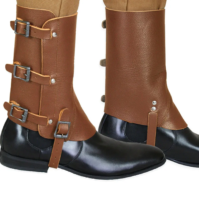 Medieval Steampunk Pu Leather Leg Armor Spats Gaiters Vintage Shoes Boot Cover Half Chaps Rider Knight Cosplay Costume Accessory