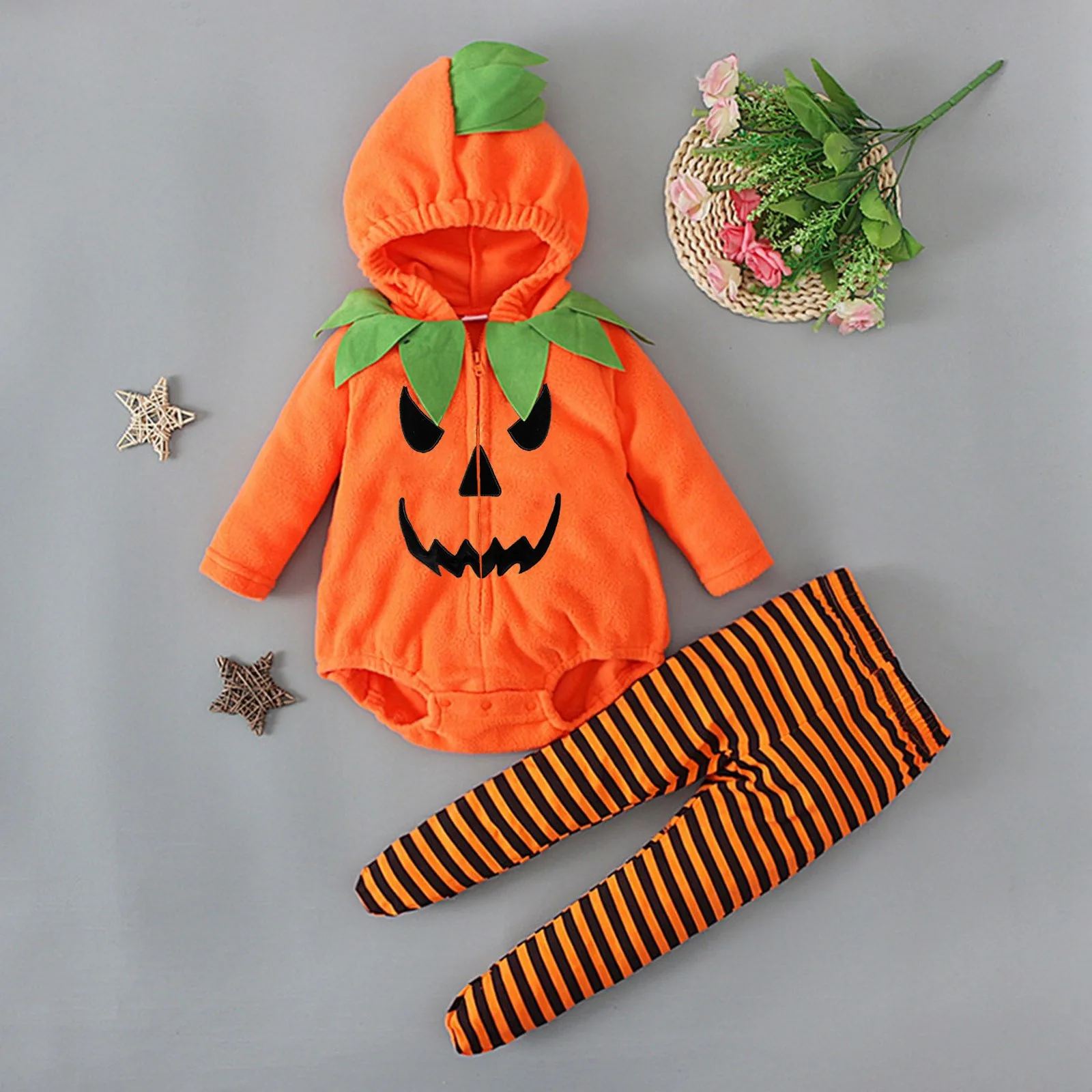 

Halloween Pumpkin Clothes Sets Newborn Infant Baby Girls Boys Long Sleeve Fleece Zipper Hooded Romper Jacket Tops Boy Clothes