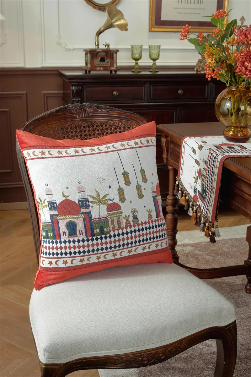 Gewebter Jacquard-Stern-Mond-Schloss-Kamel-Patchwork-Kissenbezug Cojines Wohnzimmer-Sofa-Dekoration Rückenlehnen-Kissenbezüge – Detail 18