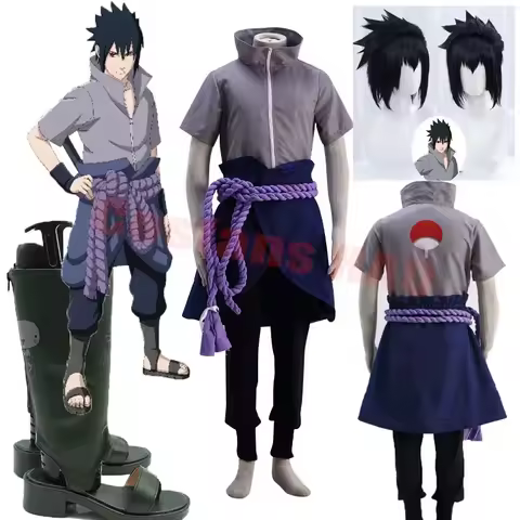 Anime Uchiha Sasuke cosplay costume Shippuden clothing Halloween costumes party Tops Pants wigs shoes Boots Gothic Uchiha suits