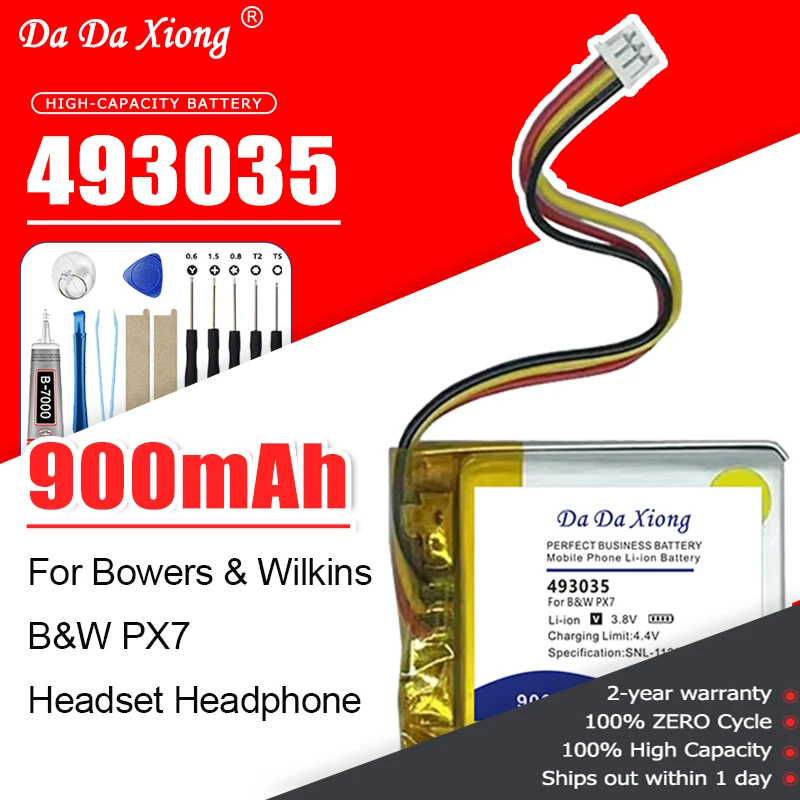 900mAh 493035 Battery For Bowers & Wilkins B&W PX7 Headset Headphone