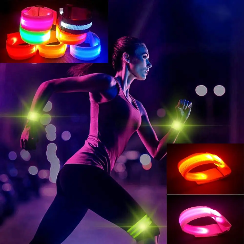 Signal Colors Arm Strap Adjustable Battery Luminous Armband LED Luminous Bracelet Safety Reflective Belt Night Running Armband