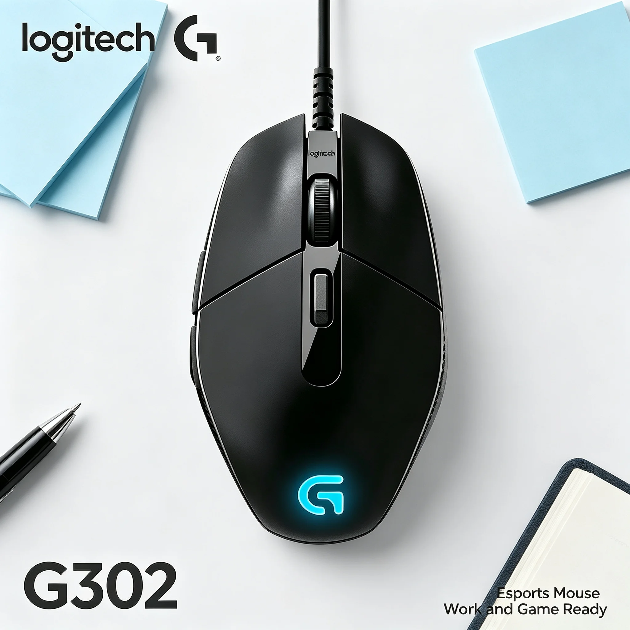 Logitech G302 Daedalus Prime USB Gaming Mouse RGB Illuminated Logo Responsive Sensor for CS2 Fortnite Apex Legends Desktop Gamer