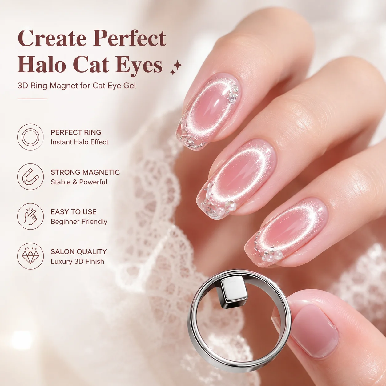 aimant ongles magnétique outil anneau pour gel cat eye effet halo manucure nail art