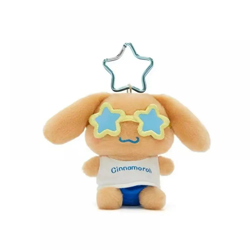 Urocza seria Sanrio Island, lalka, czarna skóra, okulary przeciwsłoneczne, Hello Kitty, Kuromi, Cinnamoroll, pluszowy wisiorek, breloczek, prezent urodzinowy dla przyjaciela.