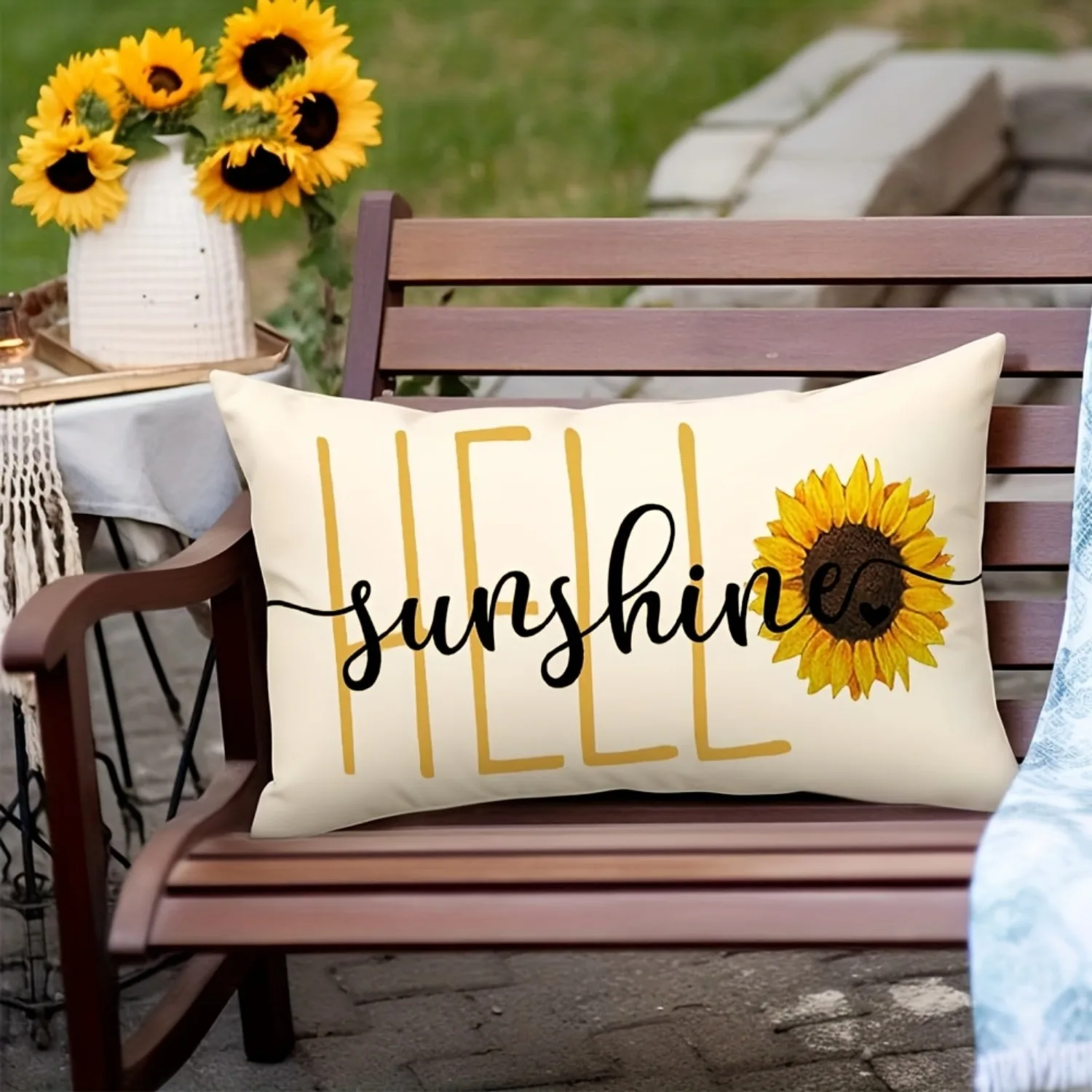 1pc Hello Sunshine Sunflower Lumbar Pillow Cover,Suitable for Sofa,Bedroom,Living Room,Balcony,Healing Gift for Sunshine Lovers.
