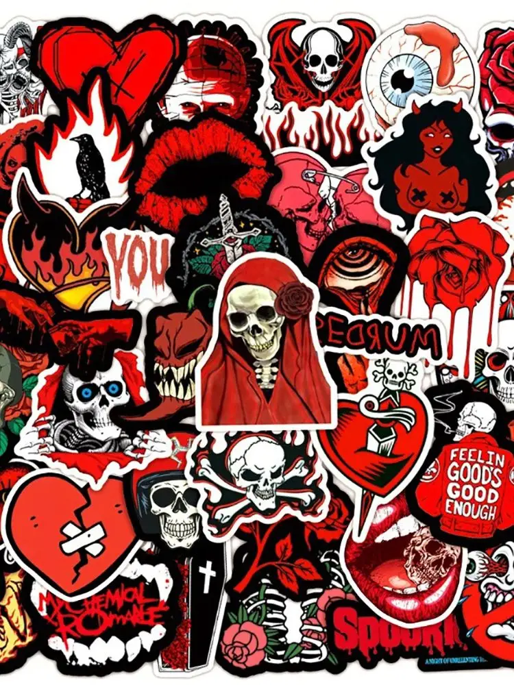 10/30/50pcs horreur gothique crâne autocollants Cool noir rouge Graffiti jouets étanche moto ordinateur portable téléphone vélo voiture drôle décalcomanies