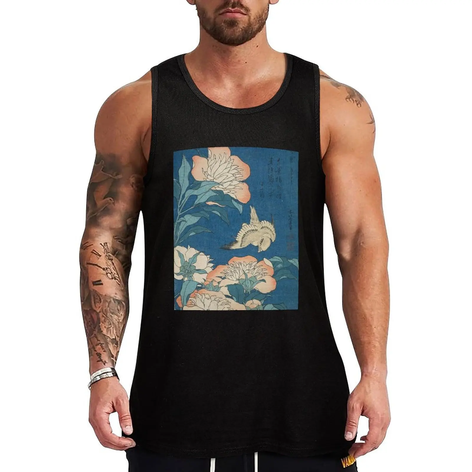 

PEONIES AND CANARY :: HOKUSAI Tank Top Athletic Muscle Tank Top Workout Sleeveless Training