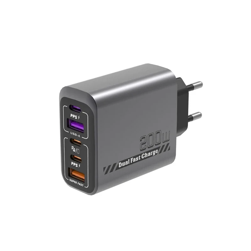 Ładowarka wieloportowa 200W, standardy EU, UK, US, pełne protokoły ładowania, możliwość ładowania 5 urządzeń jednocześnie, inteligentna, superszybka ładowarka. — zdjęcie produktu 6
