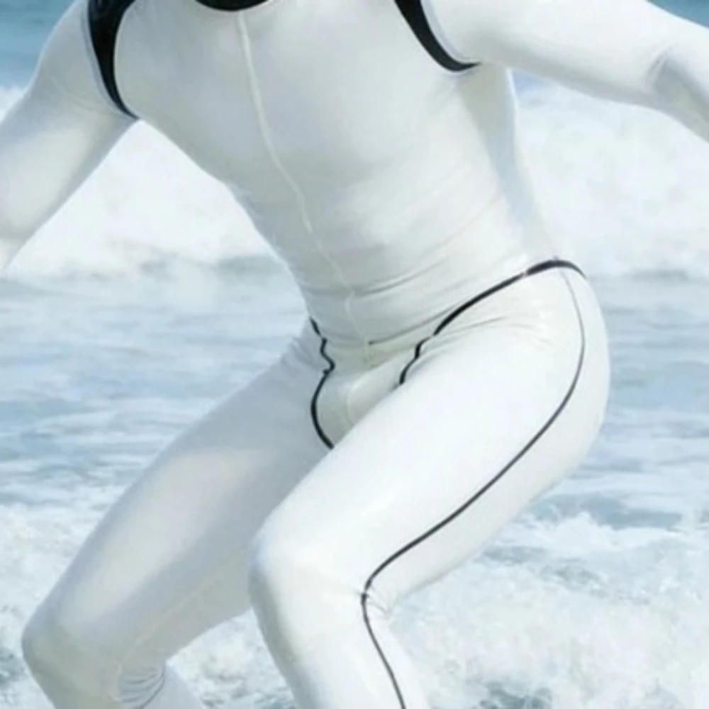 

Customized Latex Bodysuits Rubber Zentai Suit White Black Full Body Jumpsuit with Back Zipper Handmade