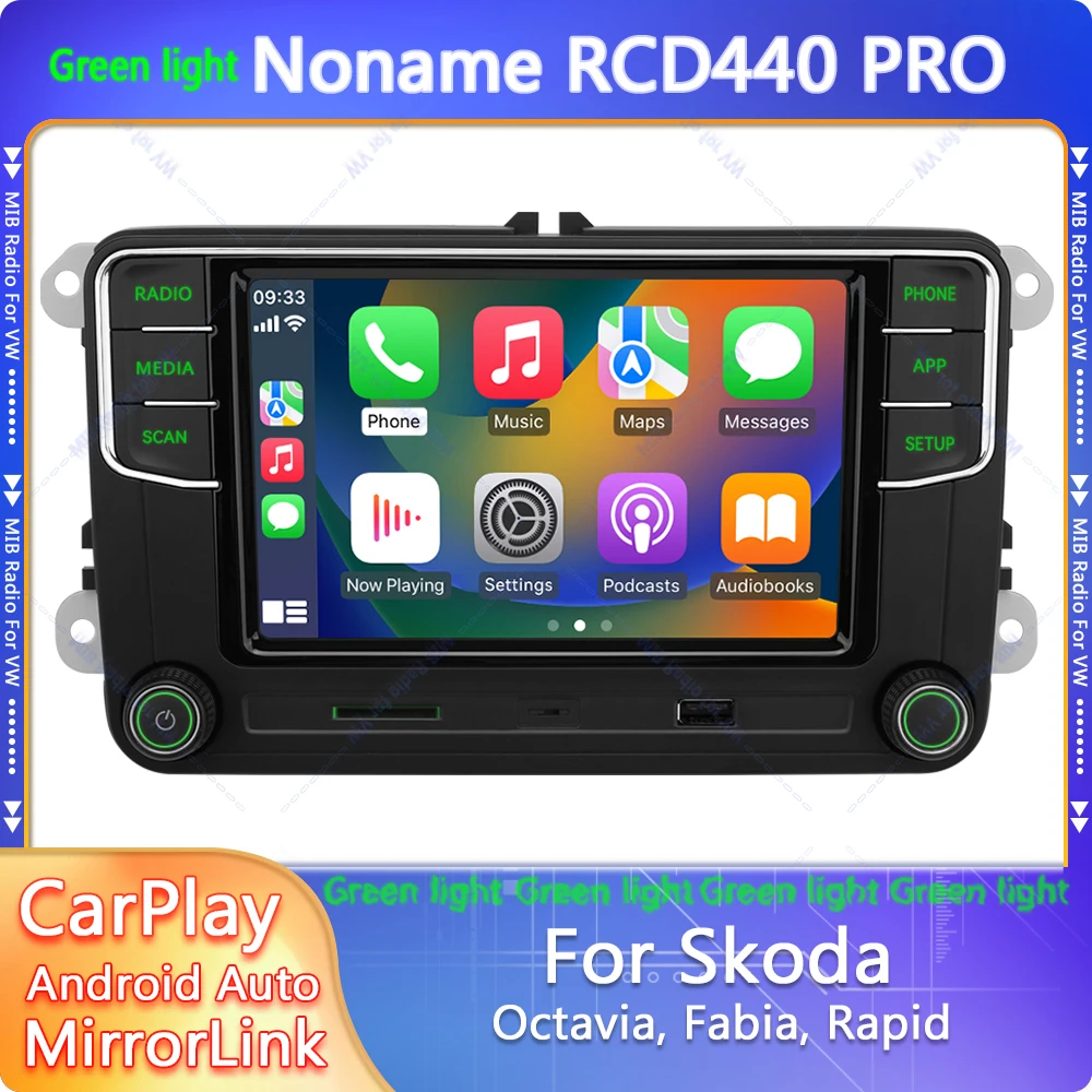 New Green Light RCD440 Pro Carplay Car Radio Android Auto 6.5 inch Screen Bluetooth MIB Stereo for Skoda Octavia  Fabia Rapid