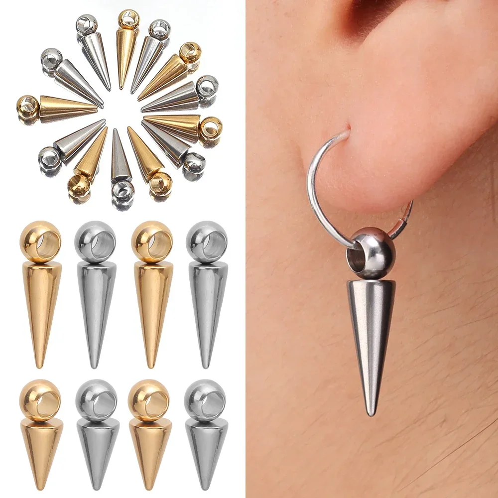 10PCS Charms Stainless Steel Cone Charms Pendants Retro Spike Beads Pendants for Women Man Hoop Earring Jewelry Making Supplies