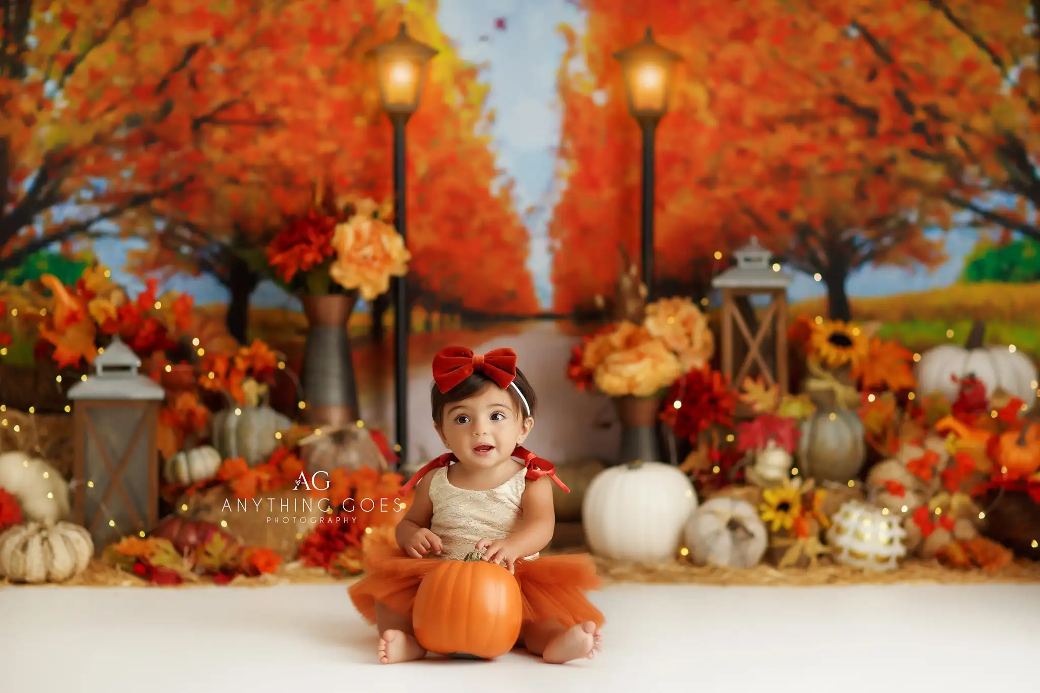 Autumn Pathway Backdrops Kids Baby Birthday Cake Smash Photocall Pumpkin Path Forest Fallen Leaves Backgrounds