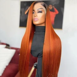 Ginger Orange Lace Front Wig Bone Straight Human Hair Wig for Black Women Ombre Color Short Bob 1B/Orange Human Hair Lace Wig
