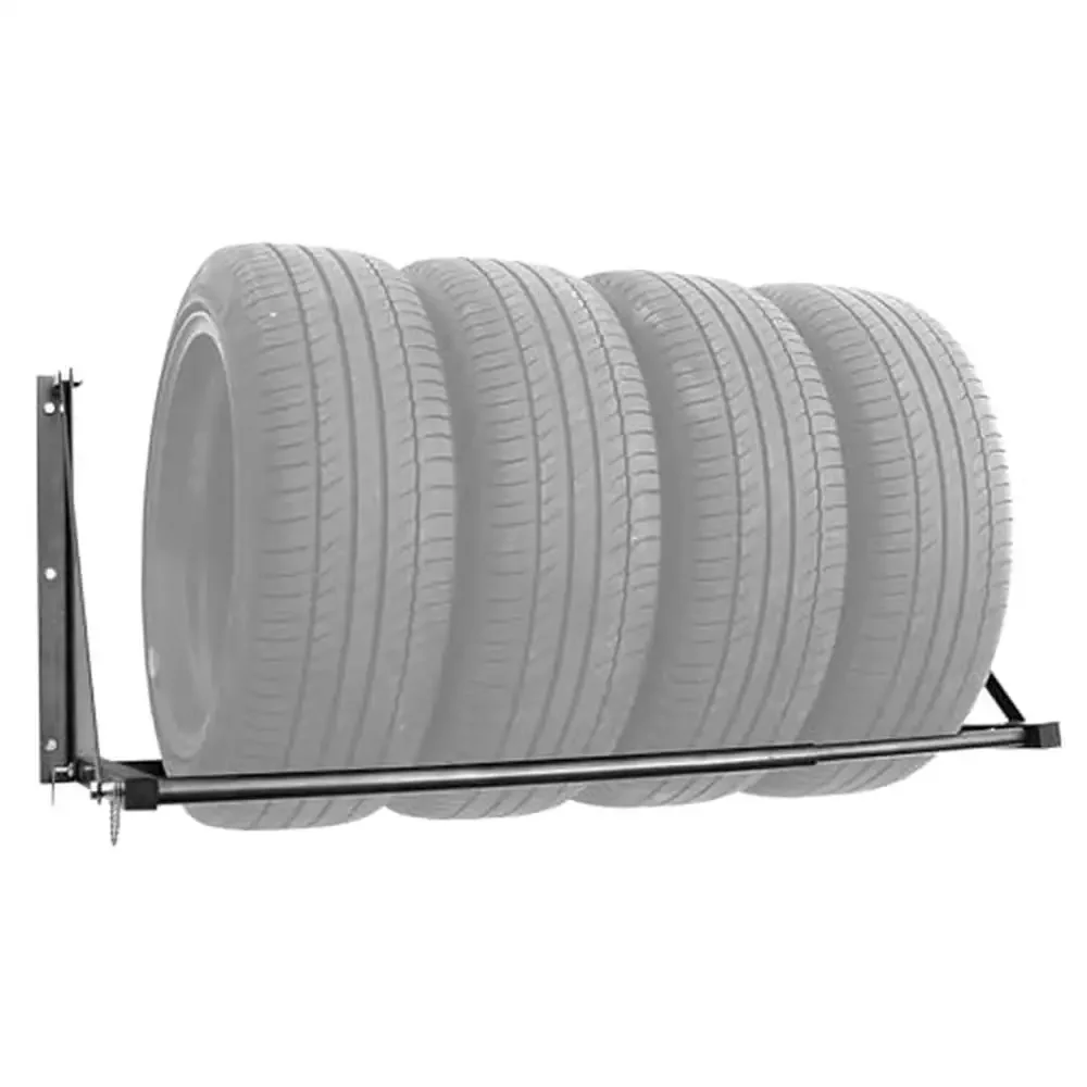 Adjustable Folding Tire Storage Rack Holds 4 Tires Steel Construction Wall Mount 32-48