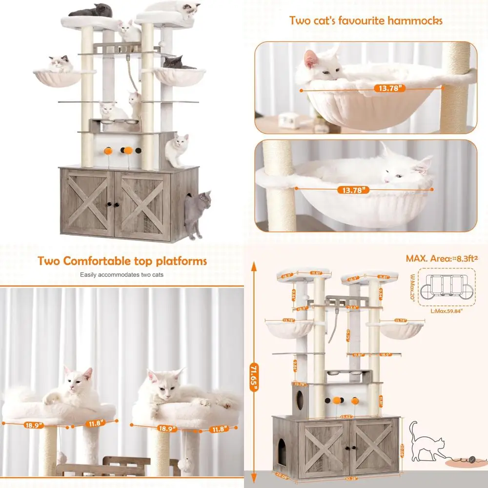 

72-inch Large Maine Coon Cat Tree with Litter Box Enclosure and Wooden Indoor Tower for Adult Cats