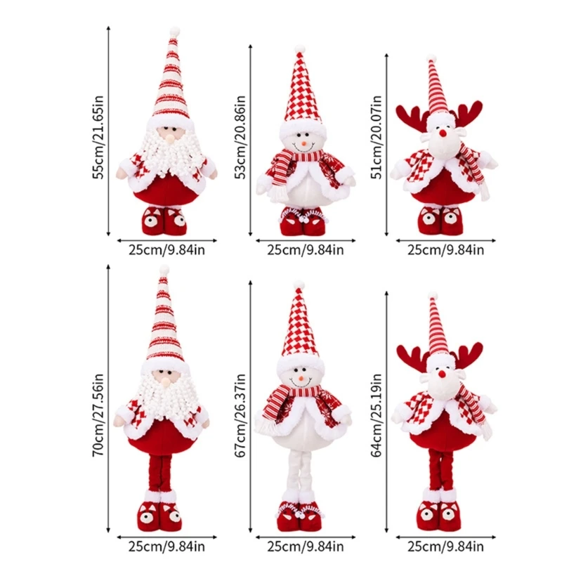 KX4B Navidad Santa muñeco nieve ciervo pie muñecos peluche estatuilla retráctil pierna larga juguete