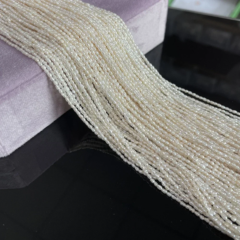 36cm Natural Freshwater White Pearl Small Beads 1.8-2mm Rice Shape Freshwater Pearl Beads for DIY Jewelry Making Necklace Bracel