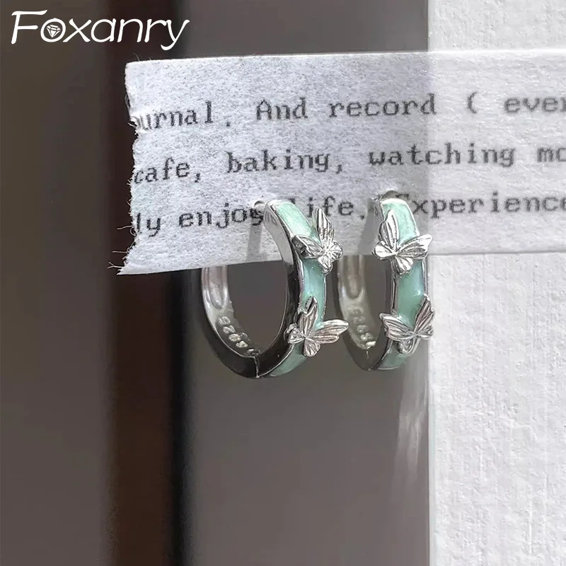 Foxanry Green Drop Glaze orecchini a cerchio a farfalla per le donne ragazze semplici eleganti nuovi regali di gioielli di fidanzamento dolce e alla