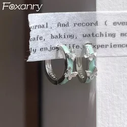 Foxanry Green Drop Glaze orecchini a cerchio a farfalla per le donne ragazze semplici eleganti nuovi regali di gioielli di fidanzamento dolce e alla moda