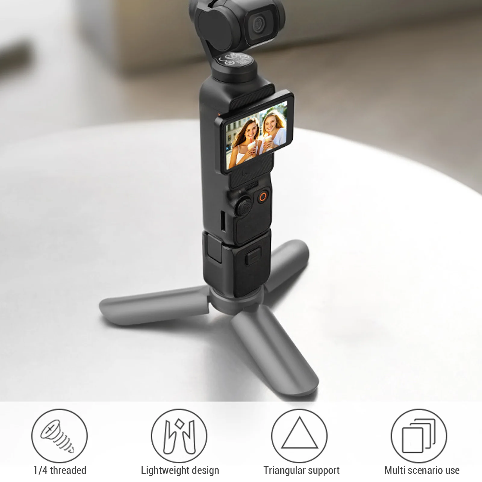 Supporto per treppiede Dimensioni palmo Forte capacità di carico Treppiede per fotocamera Leggero filettatura da 1/4 di pollice pieghevole Grigio per POCKET 3