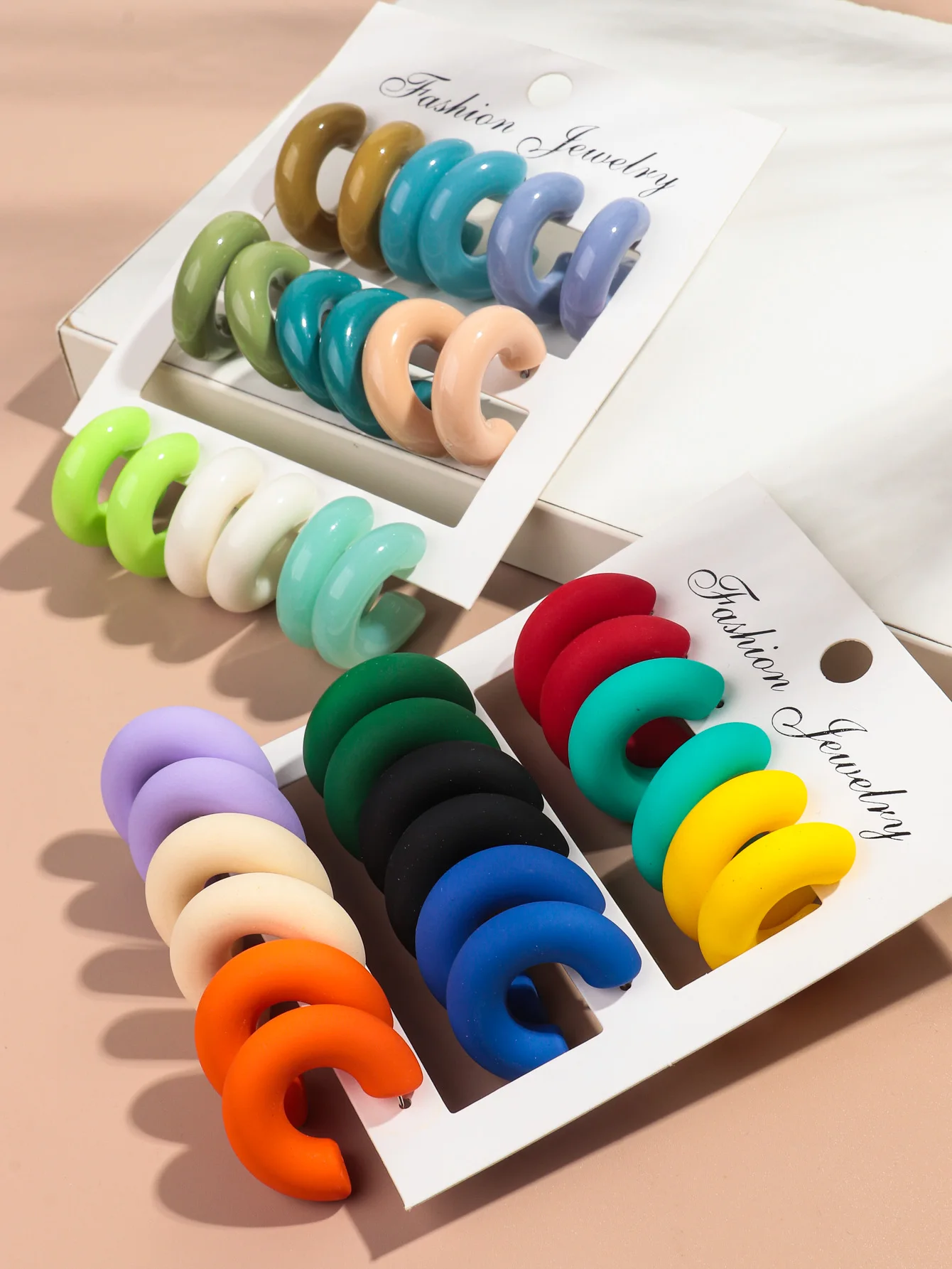 18pcs/set Colorful Acrylic Small Circle Hoop Earrings for Women Vintage Resin Geometric C-Shape Drop Earring Fashion Jewelry