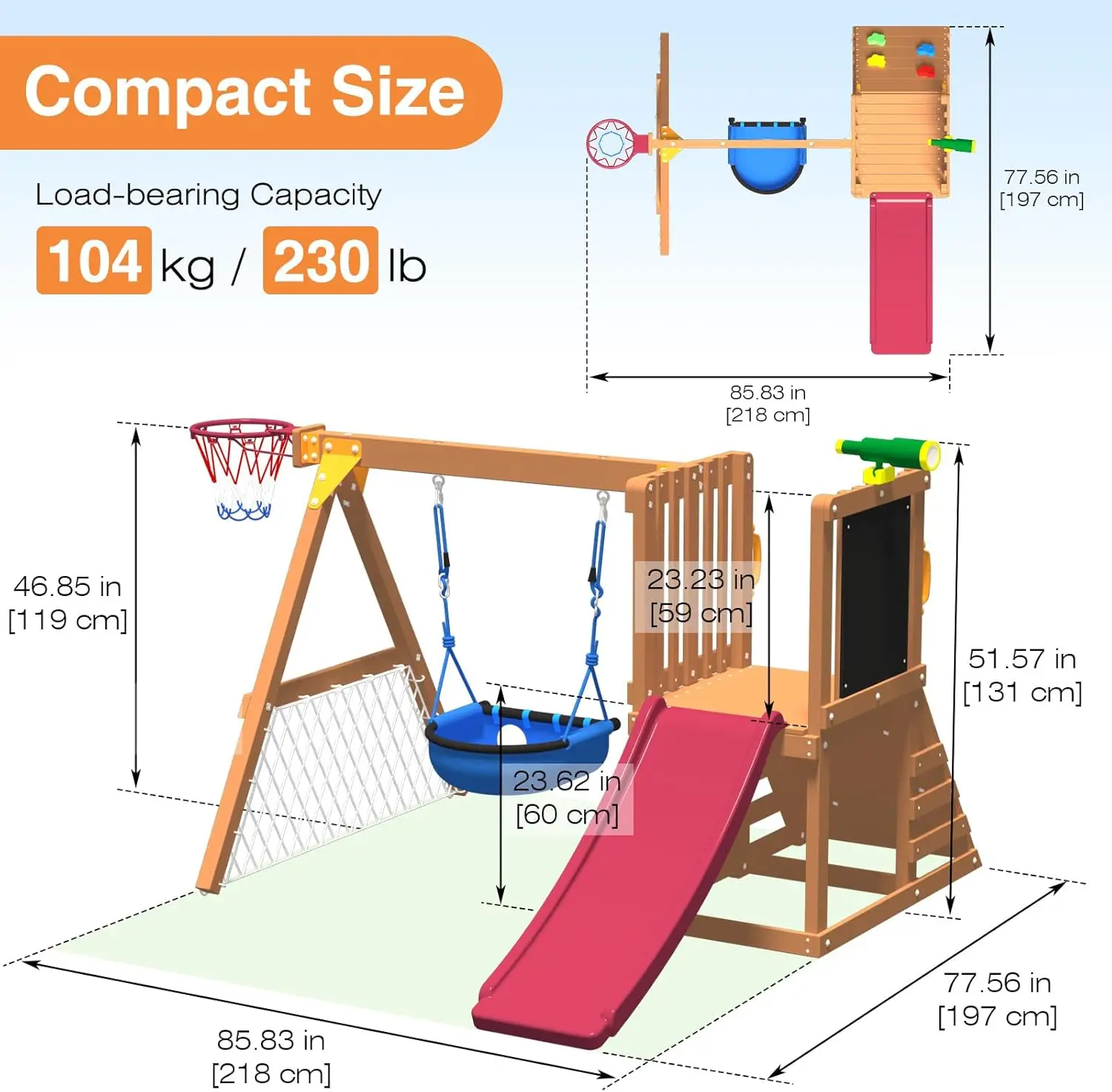Playground Sets for Backyards,Toddler Slide and Swing Set with Basketball Hoop for 3-6 Years Kids, Toddler Climber, Football Net