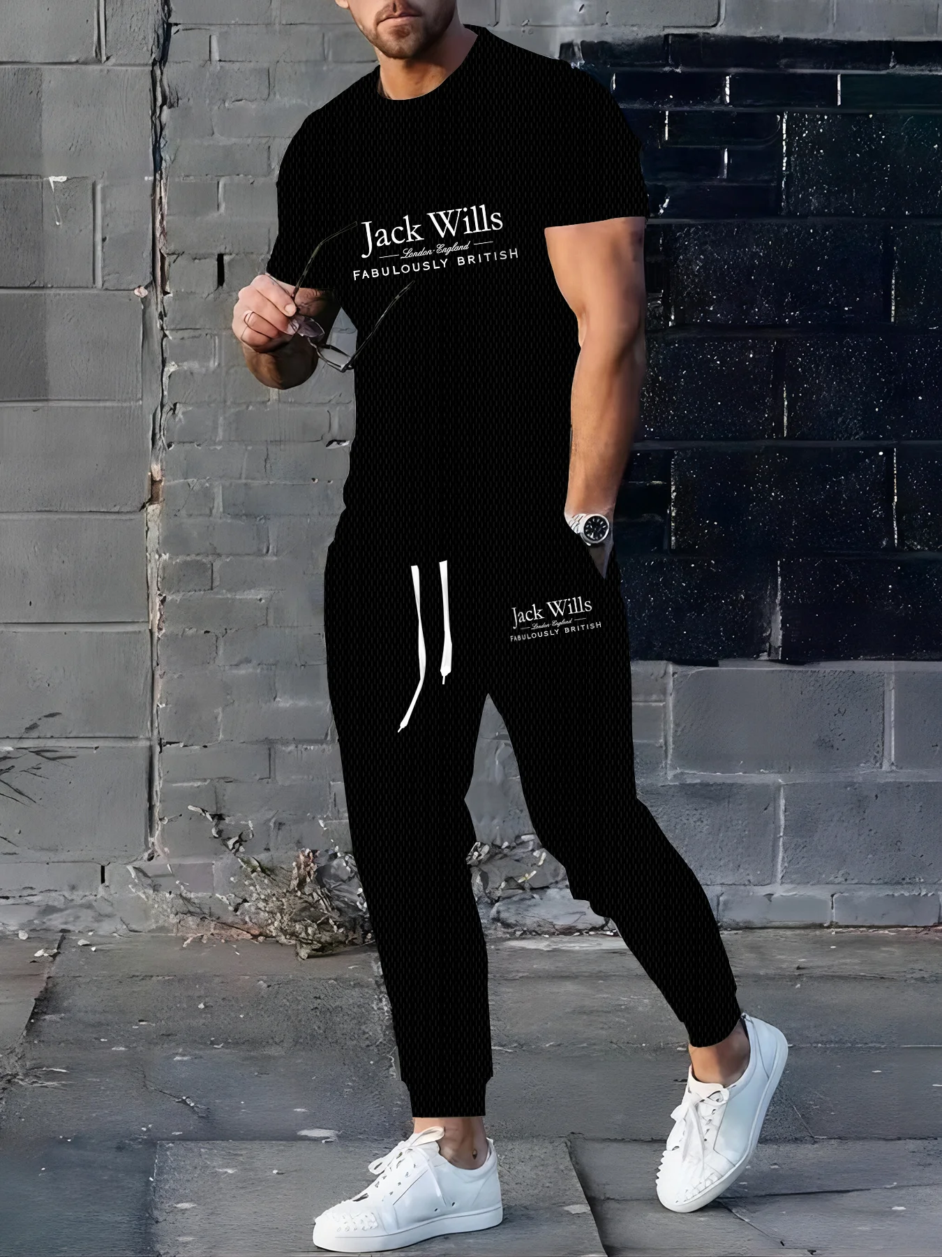 A new summer 2025 streetwear men's set featuring simple casual fashionable soft comfortable and breathable 3D letter prints