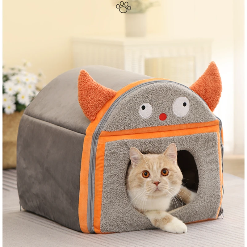 Cartoon Little Monster Pet Sofa, Funny Yurt Cat Nest, Comfortable, Semi-enclosed, Thickened and Warm, New, Winter