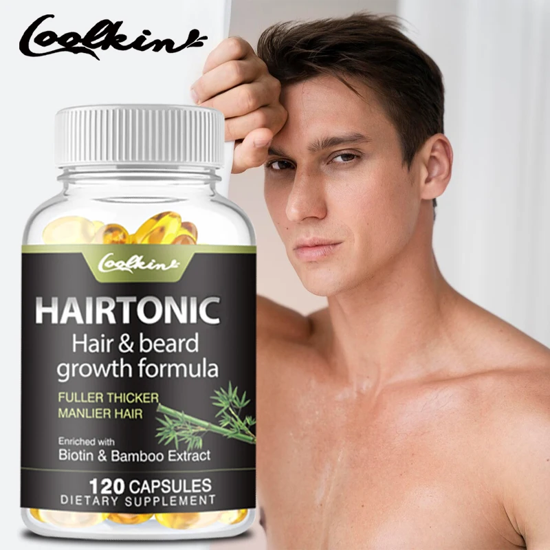 Suplementos para el crecimiento del cabello y la barba - Extracto de biotina y bambú - Aliviar la caída del cabello, para el crecimiento de la barba y el cabello masculino - 120 cápsulas