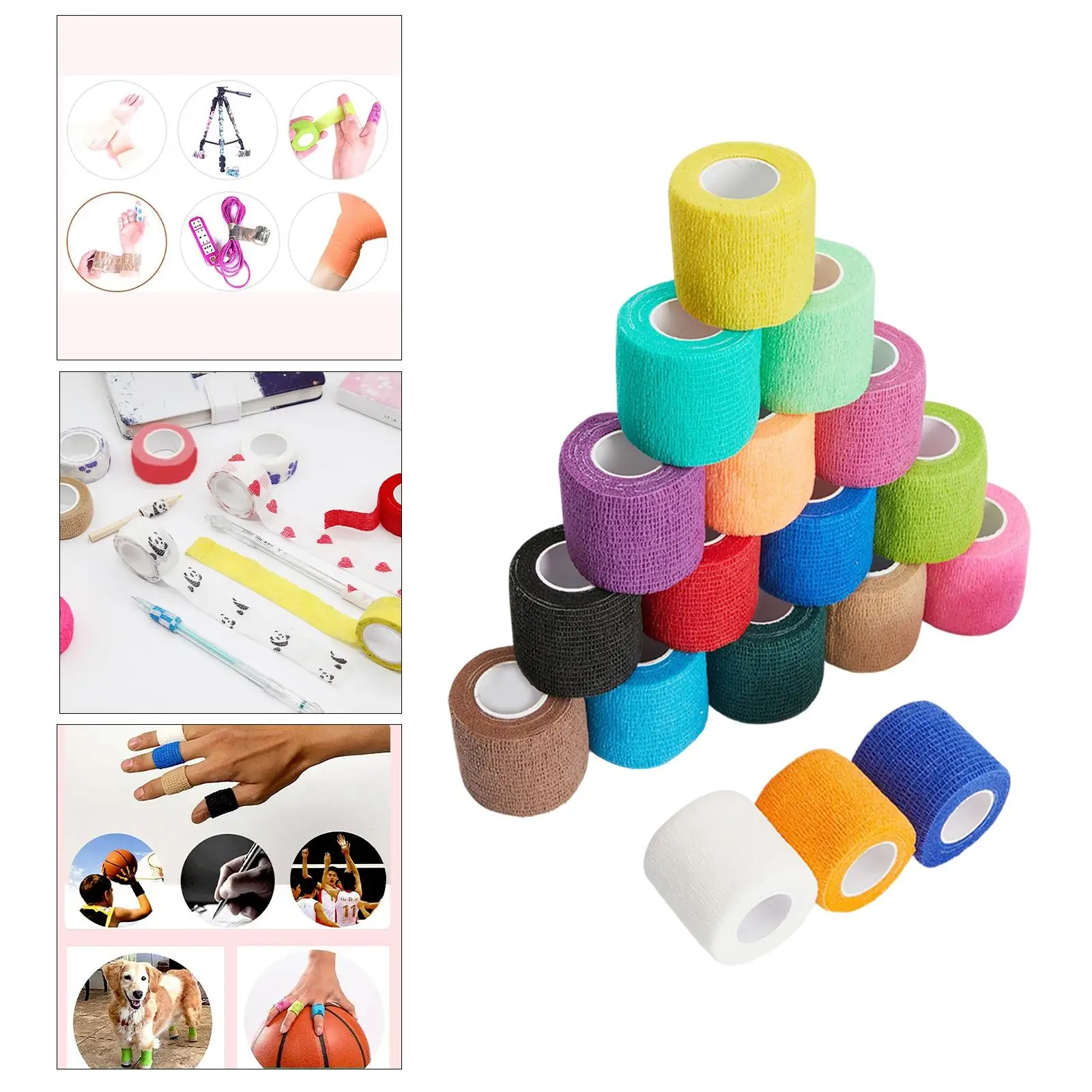 18Pcs Self Adhesive Bandage Vet Tape Cohesive Wrap Elastic Finger Protector