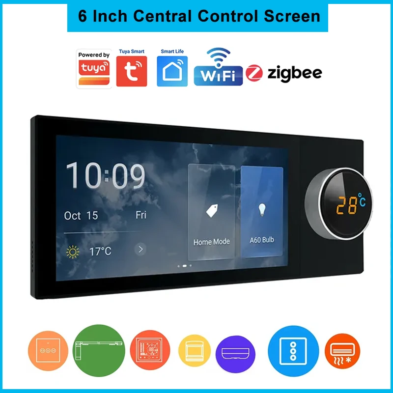 

Tuya WiFi Zigbee 6 inch Smart Home Central Control Screen Zigbee Gateway Knob Voice Switch Multi-function Light Control Panel